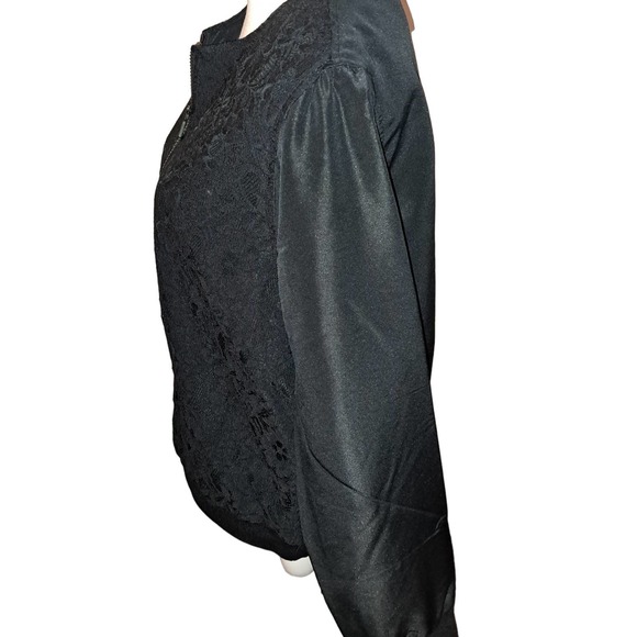 NIB- Isaac Mizrahi Live Black Quilted Lace Zip Jacket Rib Knit Trim -Medium - Picture 2 of 7
